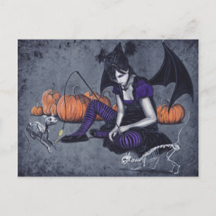 Halloween Gothic Skeleton Cats Demon Postcard