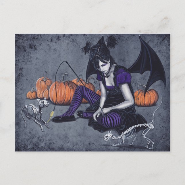 Halloween Gothic Skeleton Cats Demon Postcard (Front)