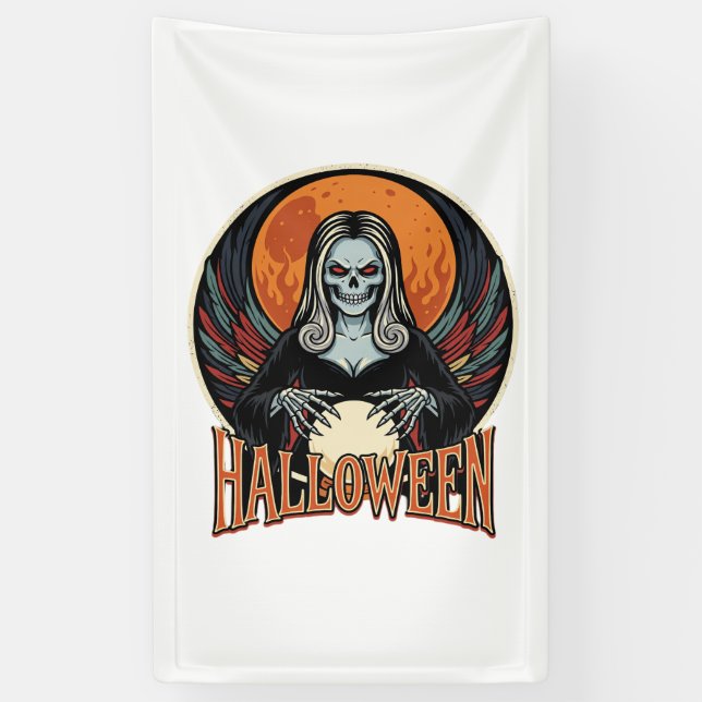 Halloween Gothic Skeleton Fortune Teller Vector Ar Banner (Vertical)
