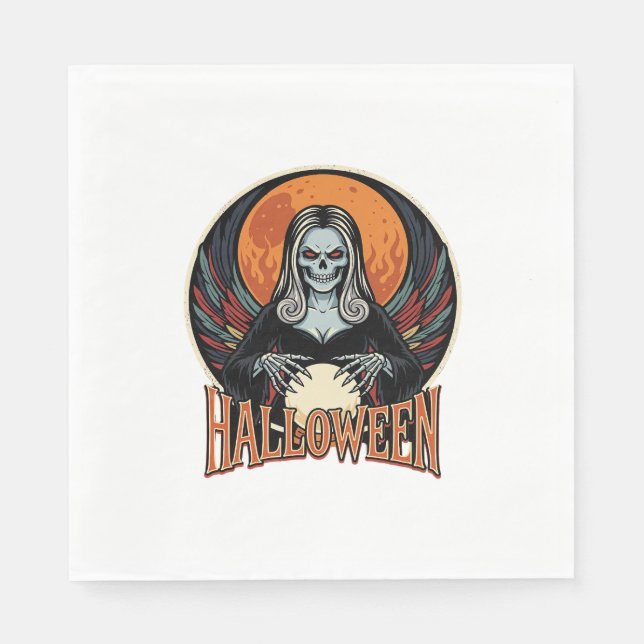 Halloween Gothic Skeleton Fortune Teller Vector Ar Napkin (Front)