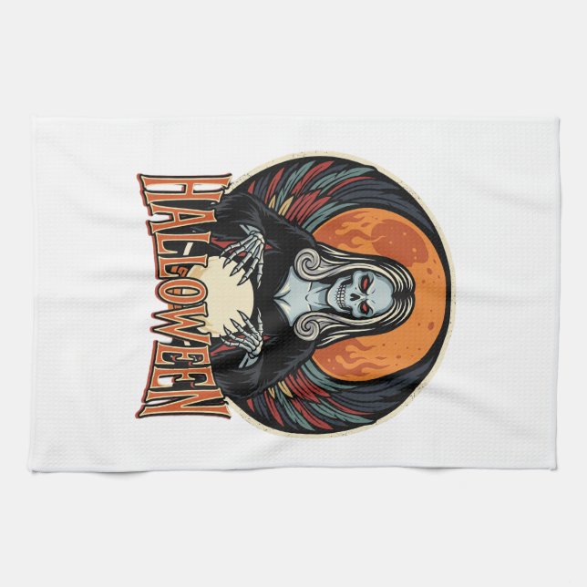 Halloween Gothic Skeleton Fortune Teller Vector Ar Tea Towel (Horizontal)