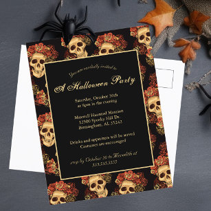 Halloween Gothic Skull Black Party Invitation Postcard