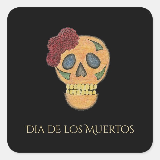 Halloween Gothic Skull  Day of the Dead  Square Sticker (Front)