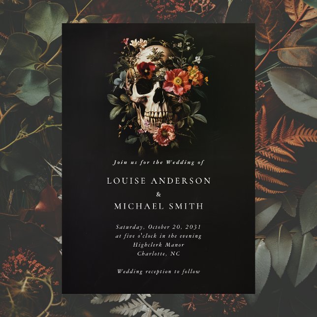 Halloween Gothic Skull Floral Wedding Invitation (Creator Uploaded)