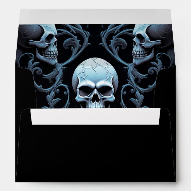 Halloween Gothic Skulls Blue Black Return Address Envelope (Back (Bottom))