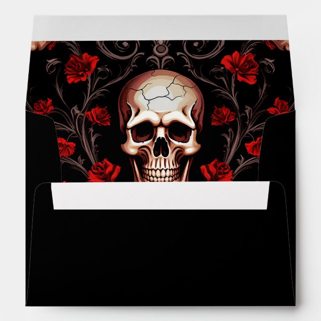 Halloween Gothic Skulls Red Black Return Address Envelope (Back (Bottom))
