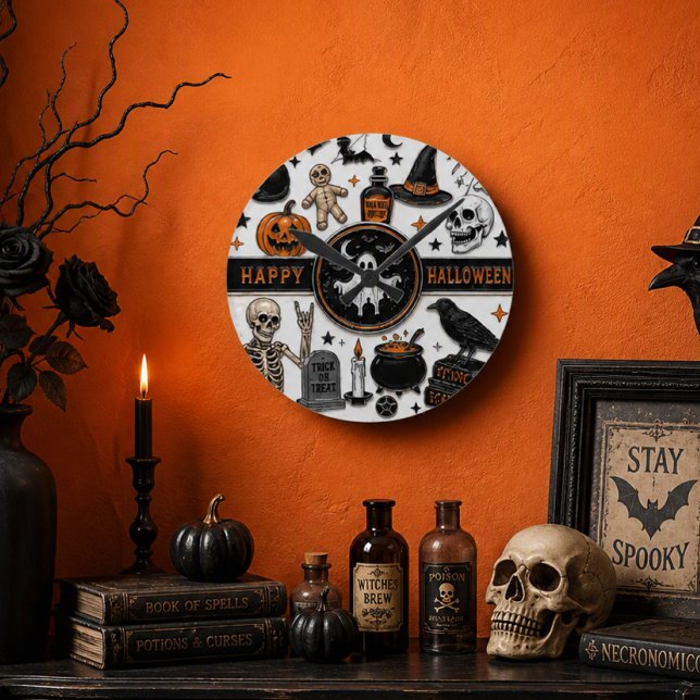  Halloween Gothic Spooky Collage  Round Clock (Creator Uploaded)