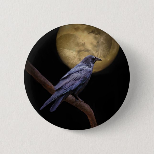 Halloween, Gothic Style Raven and Moon 6 Cm Round Badge (Front)
