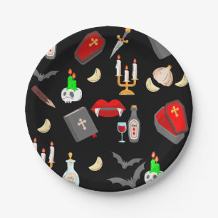 halloween gothic vampire hunter garlic dagger fang paper plate