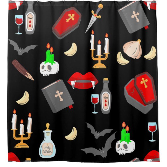 halloween gothic vampire hunter garlic dagger fang shower curtain (Front)
