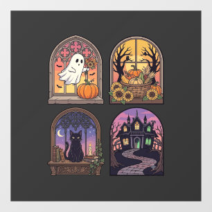 Halloween Gothic Window Ghost Pumpkin Black Cat Ha