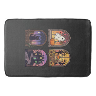 Halloween Gothic Window Ghost Pumpkin Black Cat Ha Bath Mat