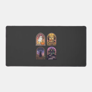 Halloween Gothic Window Ghost Pumpkin Black Cat Ha Desk Mat