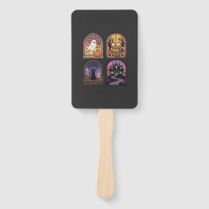 Halloween Gothic Window Ghost Pumpkin Black Cat Ha Hand Fan