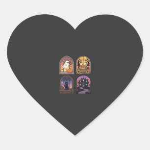Halloween Gothic Window Ghost Pumpkin Black Cat Ha Heart Sticker
