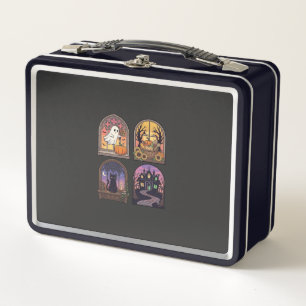 Halloween Gothic Window Ghost Pumpkin Black Cat Ha Metal Lunch Box