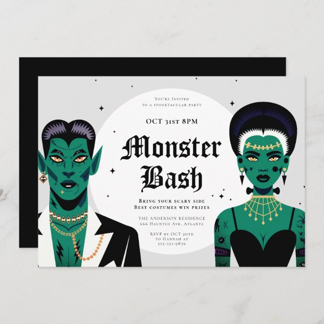 Halloween Goths Frankenstein Monster Bash Invitation (Front/Back)