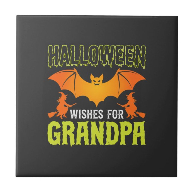 Halloween Grandpa Bat Witch Wishes Tile (Front)