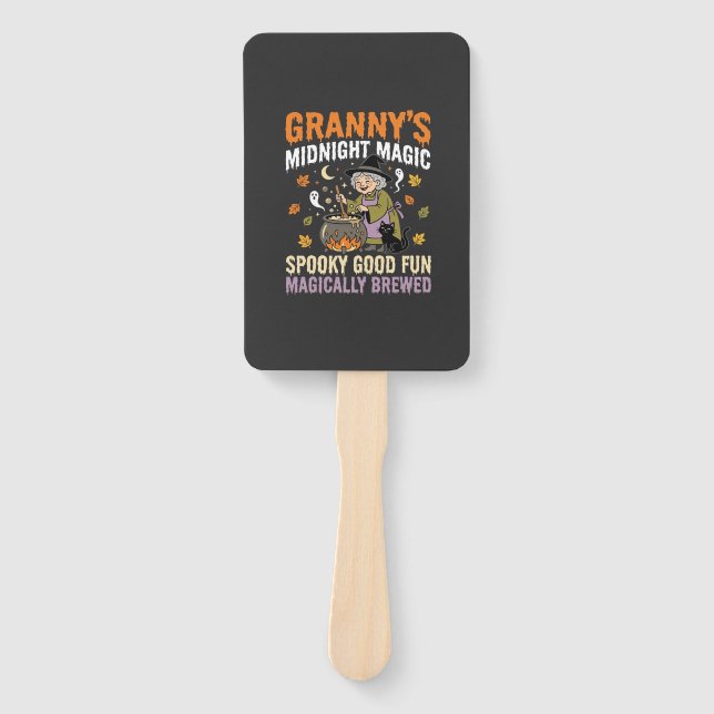 Halloween Granny Cauldron Magic Hand Fan (Front)