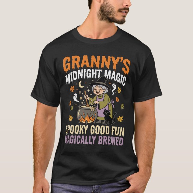 Halloween Granny Cauldron Magic T-Shirt (Front)