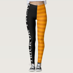HALLOWEEN GRAPHIC ORANGE STRIPE LEGGINGS WITH BAT