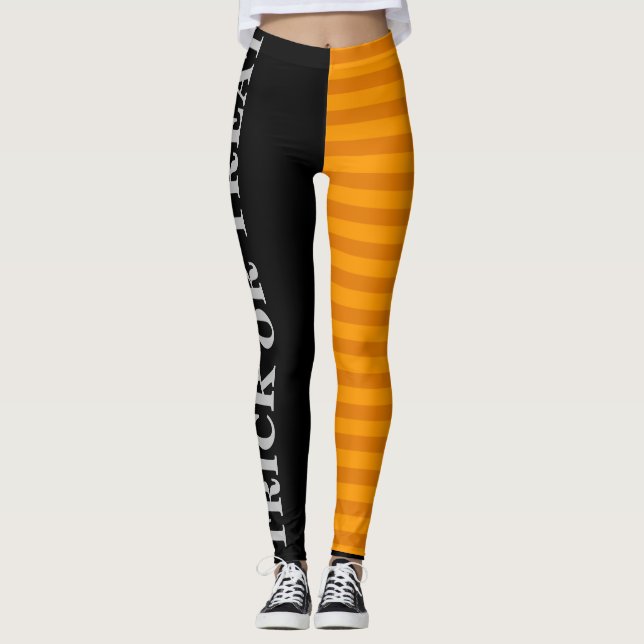 HALLOWEEN GRAPHIC ORANGE STRIPE LEGGINGS WITH BAT (Front)