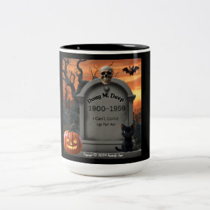 Halloween gravestone humour “Doug M. Deep” Two-Tone Coffee Mug