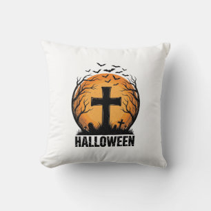 Halloween Graveyard Bats Vintage Moon Shirt Design Cushion