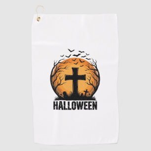 Halloween Graveyard Bats Vintage Moon Shirt Design Golf Towel