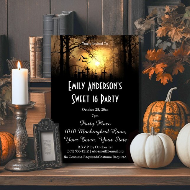 Halloween Graveyard Costume Sweet 16 Birthday Invitation (Creator Uploaded)