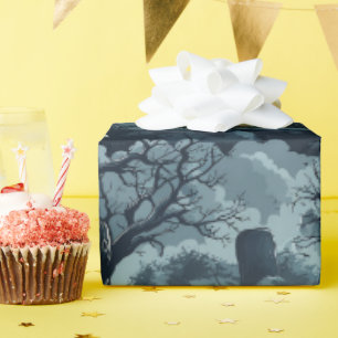 Halloween Graveyard Creepy Trees Ghost Moon Night Wrapping Paper