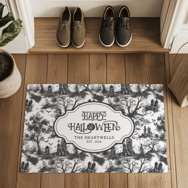 Halloween Graveyard Grey Toile Pattern Name Year Doormat (Creator Uploaded)