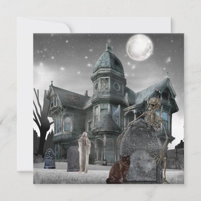 Halloween Graveyard Haunted House Holiday Card (Front)