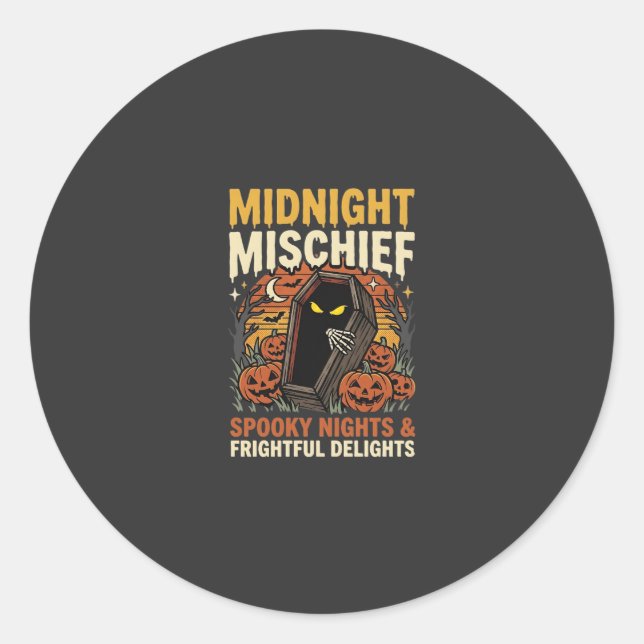 Halloween Graveyard Mischief Classic Round Sticker (Front)