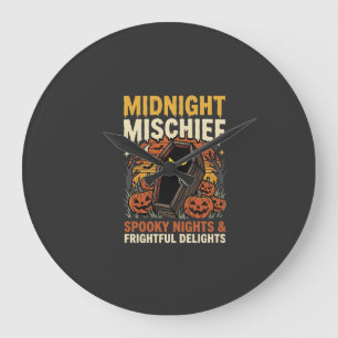 Halloween Graveyard Mischief Large Clock