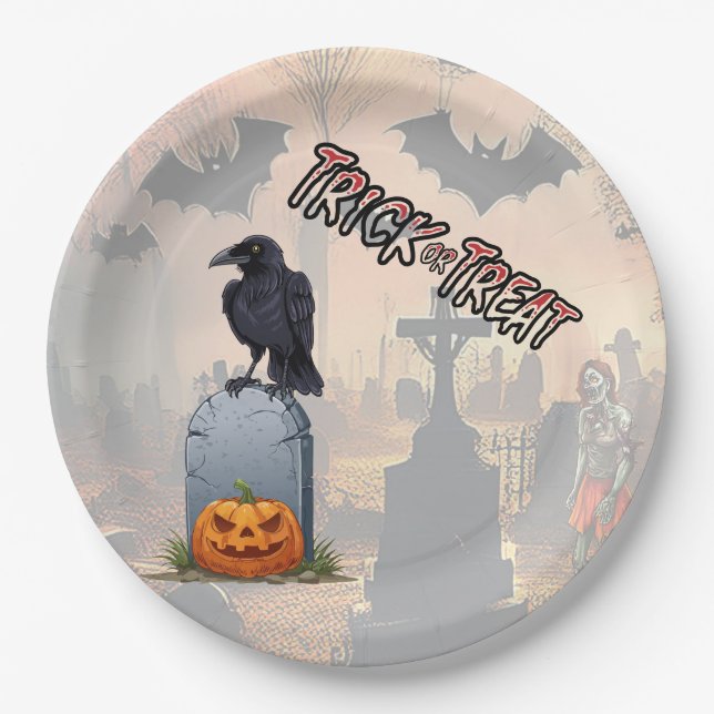 Halloween Graveyard Paper Plate (Front)
