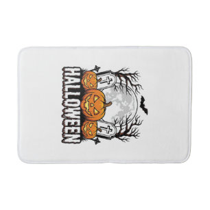 Halloween Graveyard Pumpkin Vintage Engraving Desi Bath Mat