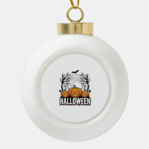 Halloween Graveyard Pumpkin Vintage Engraving Desi Ceramic Ball Christmas Ornament