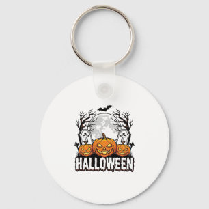 Halloween Graveyard Pumpkin Vintage Engraving Desi Key Ring