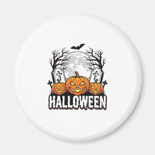 Halloween Graveyard Pumpkin Vintage Engraving Desi Magnet