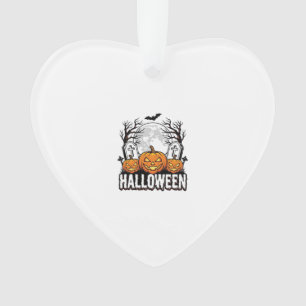 Halloween Graveyard Pumpkin Vintage Engraving Desi Ornament
