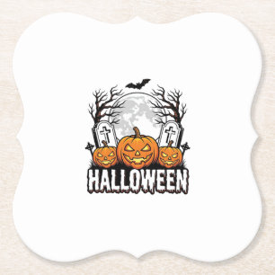 Halloween Graveyard Pumpkin Vintage Engraving Desi Paper Coaster