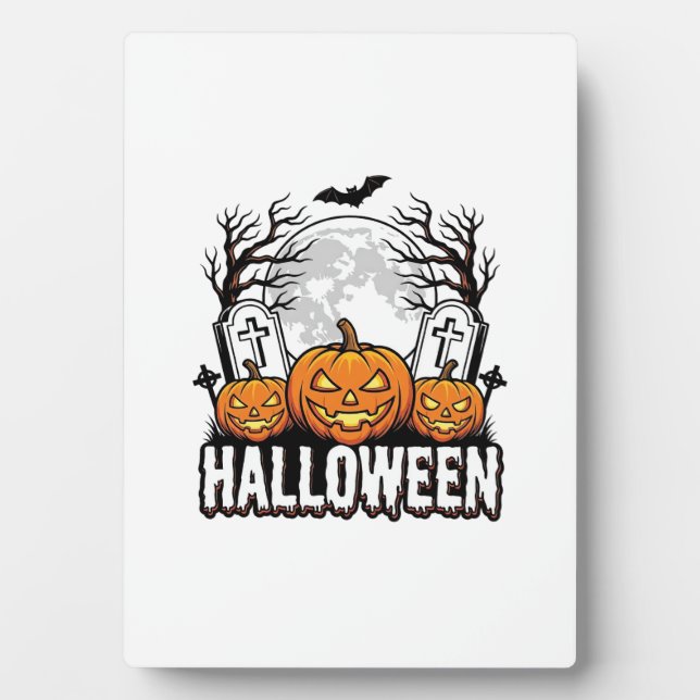 Halloween Graveyard Pumpkin Vintage Engraving Desi Plaque (Front)