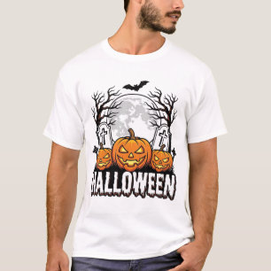 Halloween Graveyard Pumpkin Vintage Engraving Desi T-Shirt