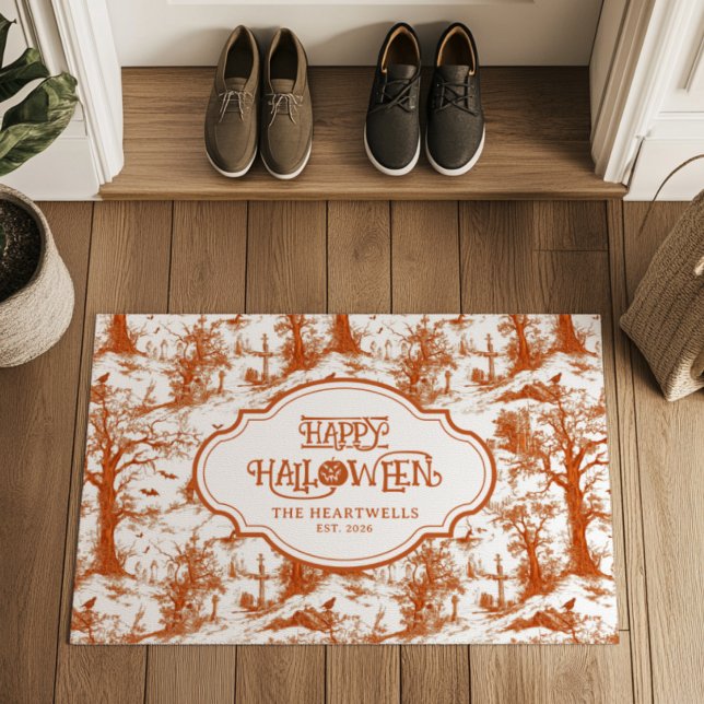 Halloween Graveyard Rust Toile Pattern Name Year Doormat (Creator Uploaded)