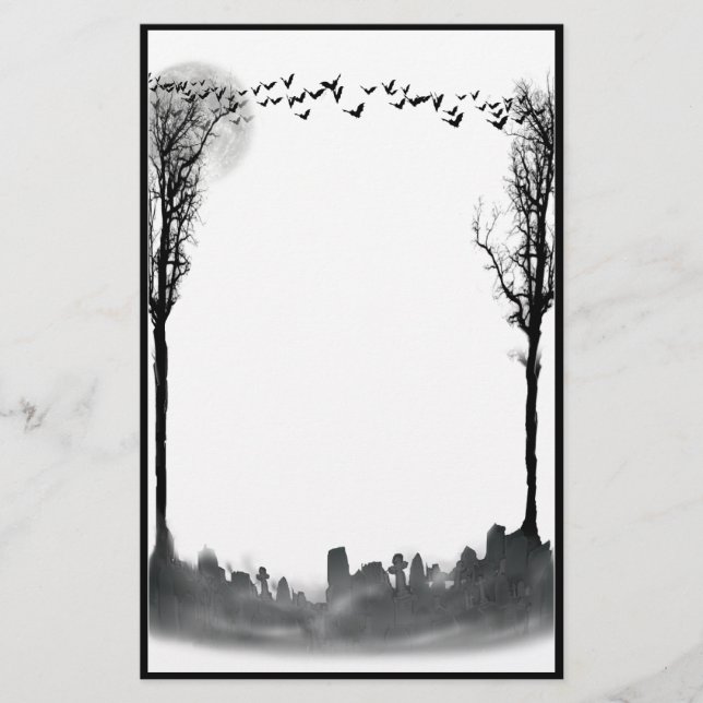 Halloween Graveyard Scene Silhouette Stationery (Front)