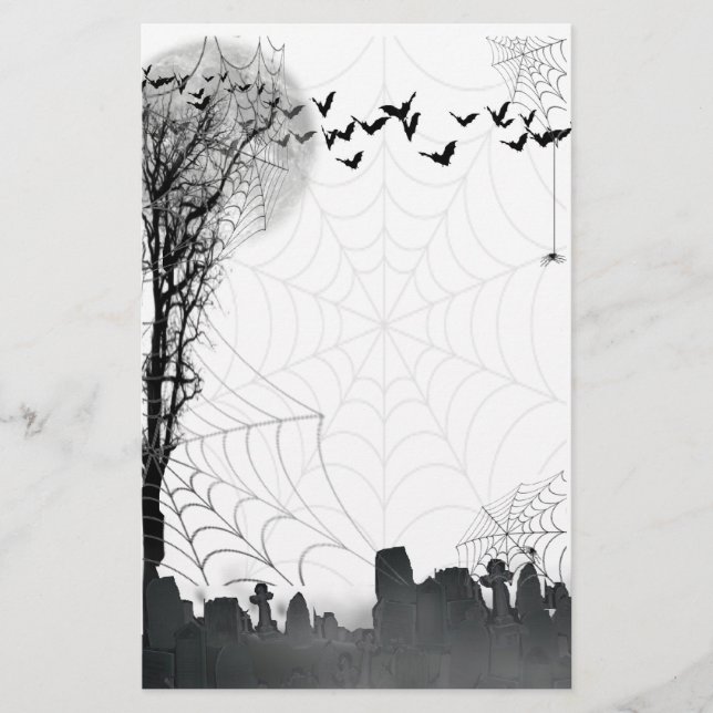 Halloween Graveyard Scene Silhouette Stationery (Front)