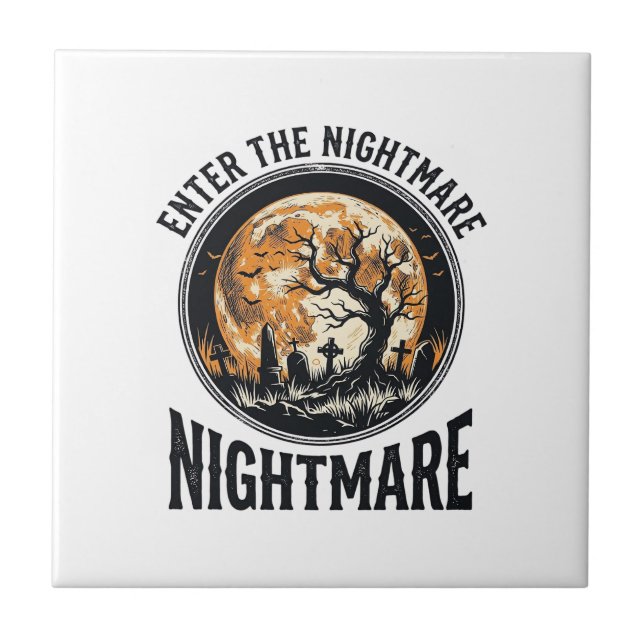 Halloween Graveyard Shirt Vintage Bat Moon Design_ Tile (Front)
