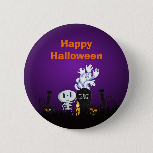 Halloween Graveyard Spooky Cute Skeleton & Ghosts 6 Cm Round Badge (Front)