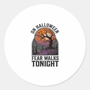 Halloween Graveyard Sunset Vintage Spooky Tree Art Classic Round Sticker